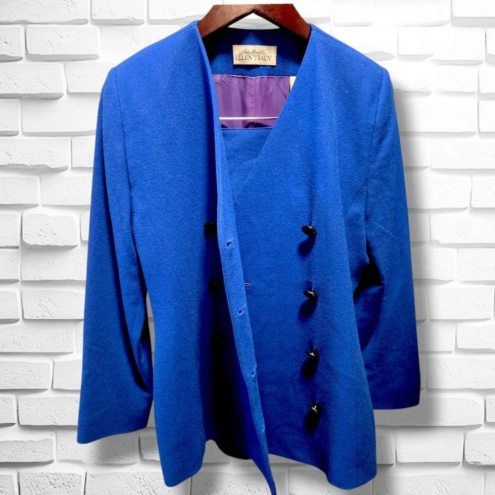 💙 VINTAGE ELLEN TRACY Royal Blue Power Suit - Size 8 - Picture 3 of 7